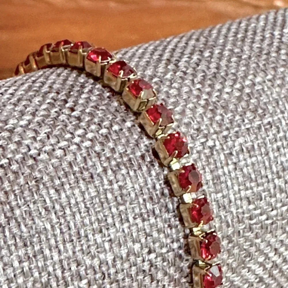 Red Garnet CZ 18K Gold Stainless Steel Tennis Bracelet January Birthstone - Picture 3 of 7